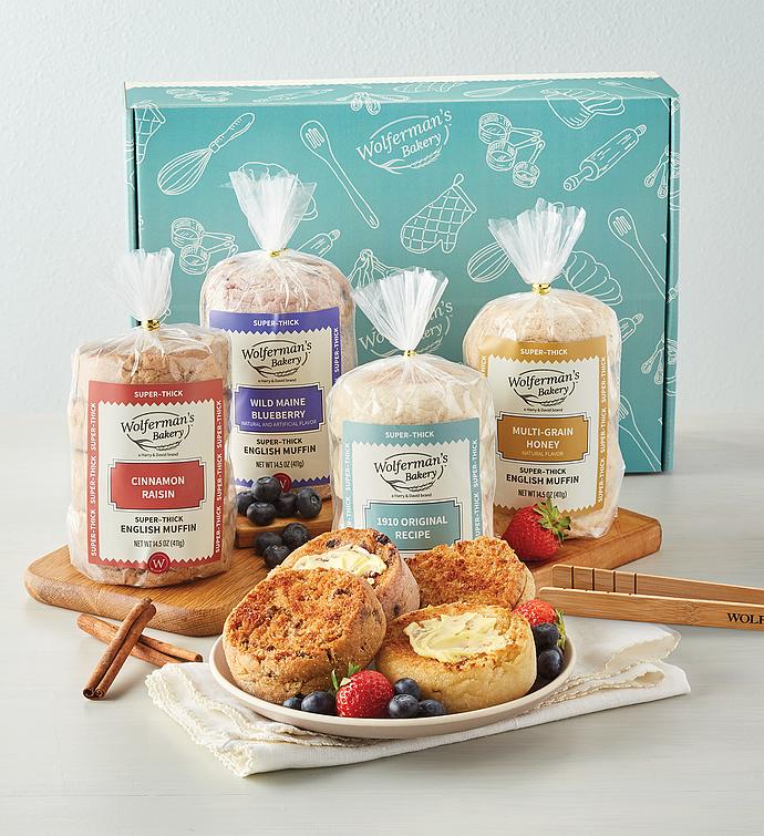 Mix & Match Super Thick English Muffins Gift Box with Tongs 4 Packages