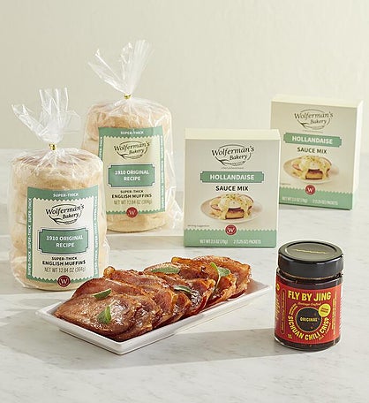 Eggs Benedict Box with Fly By Jing Original Sichuan Chili Crisp