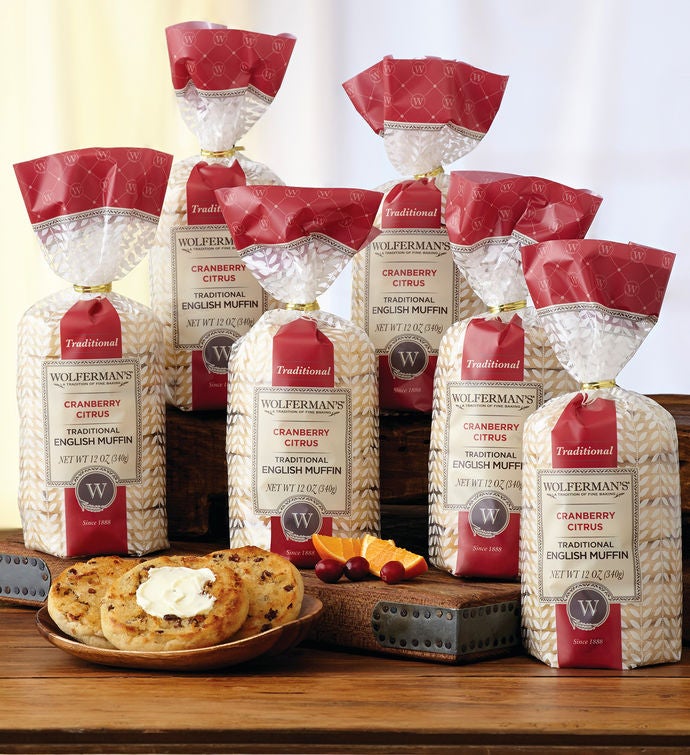 Cranberry Citrus Traditional English Muffins   Six Packages