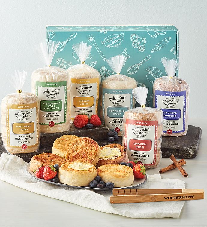 Mix & Match Super Thick English Muffins Gift Box with Tongs   6 Packages